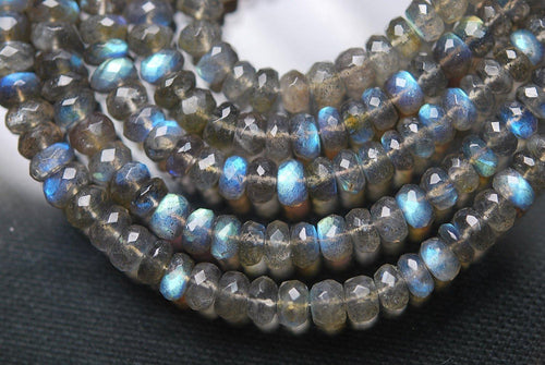 Natural Labradorite Faceted Rondelle Gemstone Loose Beads Strand 10