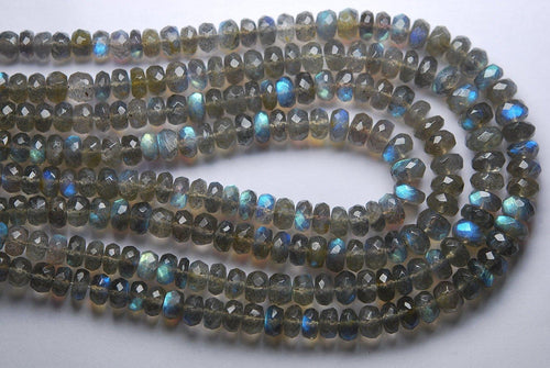 Natural Labradorite Faceted Rondelle Gemstone Loose Beads Strand 10