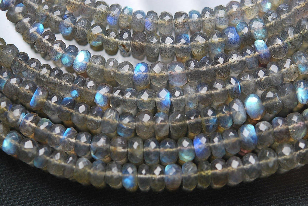 Natural Labradorite Faceted Rondelle Gemstone Loose Beads Strand 10" 6mm - Jalvi & Co.
