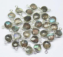 Load image into Gallery viewer, Natural Labradorite Heart Drop 925 Sterling Silver Bezel Connector 4pc 14mm - Jalvi &amp; Co.