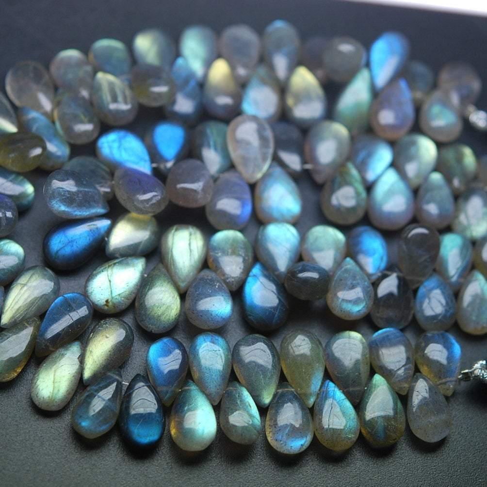 Natural Labradorite Smooth Pear Drop Gemstone Loose Beads Strand 7" 10mm 12mm - Jalvi & Co.