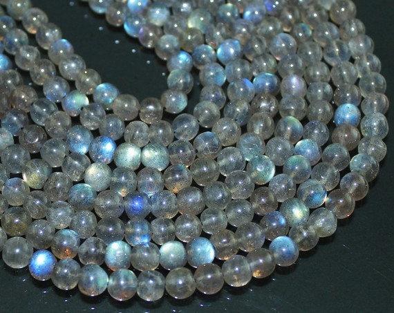 Natural Labradorite Smooth Round Ball Gemstone Loose Craft Beads Strand 14" 5mm - Jalvi & Co.