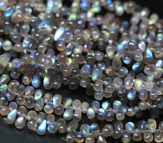 Natural Labradorite Smooth Tear Drop Briolette Loose Gemstone Beads 9" 7mm 11mm - Jalvi & Co.