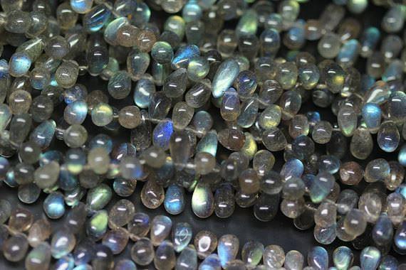 Natural Labradorite Smooth Tear Drop Briolette Loose Gemstone Beads 9" 7mm 11mm - Jalvi & Co.