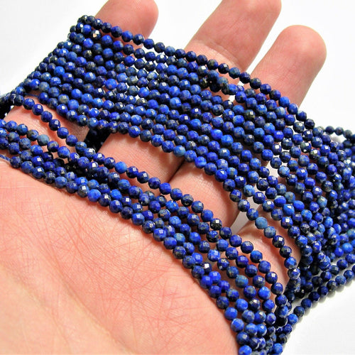 Natural Lapis Lazuli Micro Faceted Round Cut Gemstone Loose Spacer Beads 3mm 12