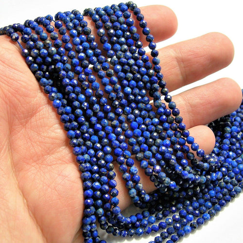 Natural Lapis Lazuli Micro Faceted Round Cut Gemstone Loose Spacer Beads 3mm 12