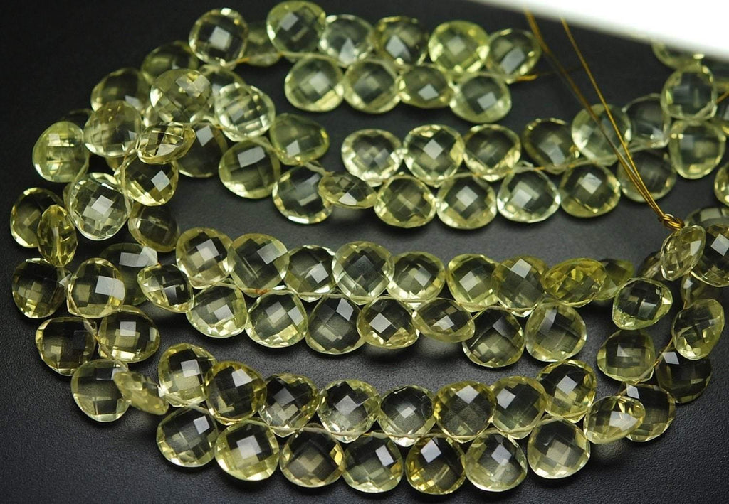 Natural Lemon Quartz Faceted Heart Drop Briolette Beads Strand 9" 8mm 9mm - Jalvi & Co.