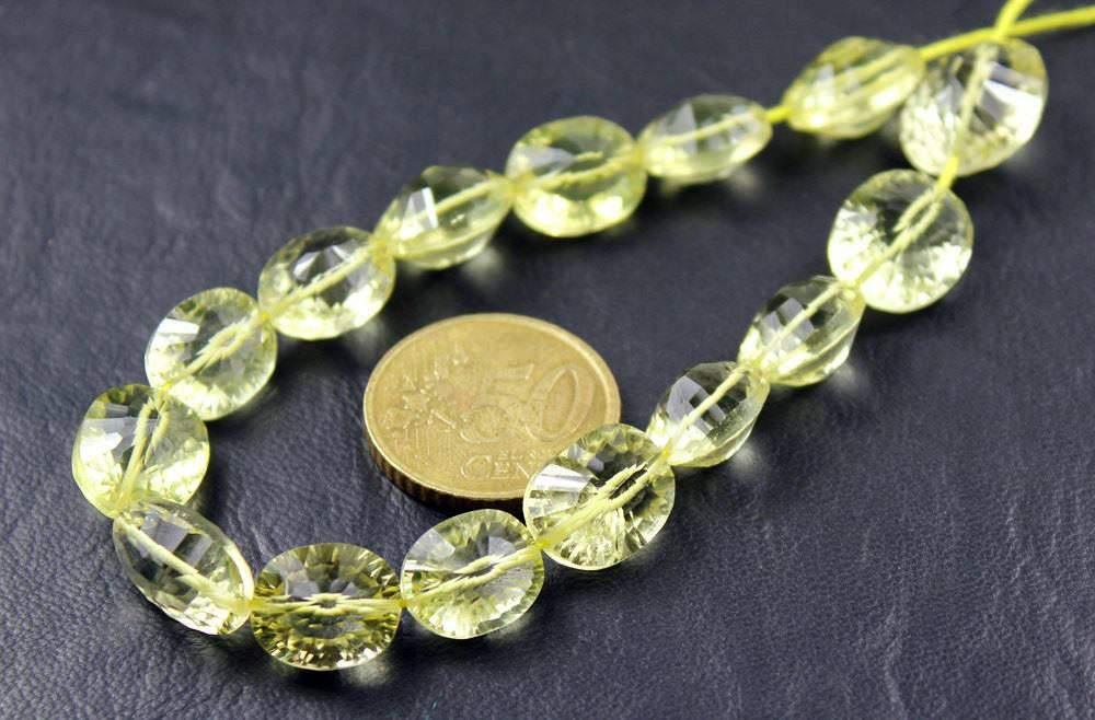 Natural Lemon Quartz Faceted Oval Craft Loose Gemstone Strand Beads 9" 17mm 13mm - Jalvi & Co.