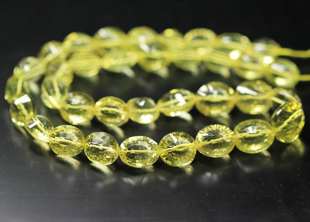 Natural Lemon Quartz Faceted Oval Gemstone Loose Beads Strand 14mm 12mm 9" - Jalvi & Co.