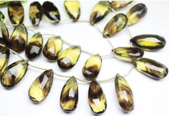 Natural Lemon Quartz Faceted Pear Drop Loose Gemstone Beads Strand 25mm 9" - Jalvi & Co.