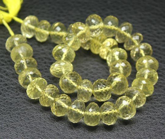 Natural Lemon Quartz Faceted Rondelle Gemstone Loose Beads Strand 10" 9mm 10mm - Jalvi & Co.
