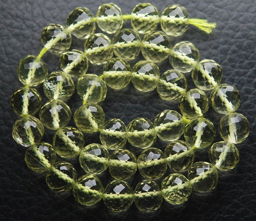 Natural Lemon Quartz Faceted Round Ball Gemstone Loose Bead Strand 11
