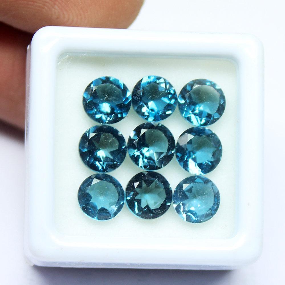 Natural London Blue Topaz Round Brilliant Cut Loose Gemstone Lot 9pc 9.50Ct - Jalvi & Co.