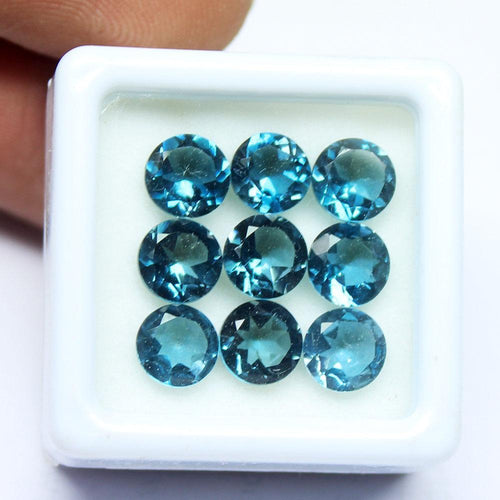 Natural London Blue Topaz Round Brilliant Cut Loose Gemstone Lot 9pc 9.50Ct - Jalvi & Co.