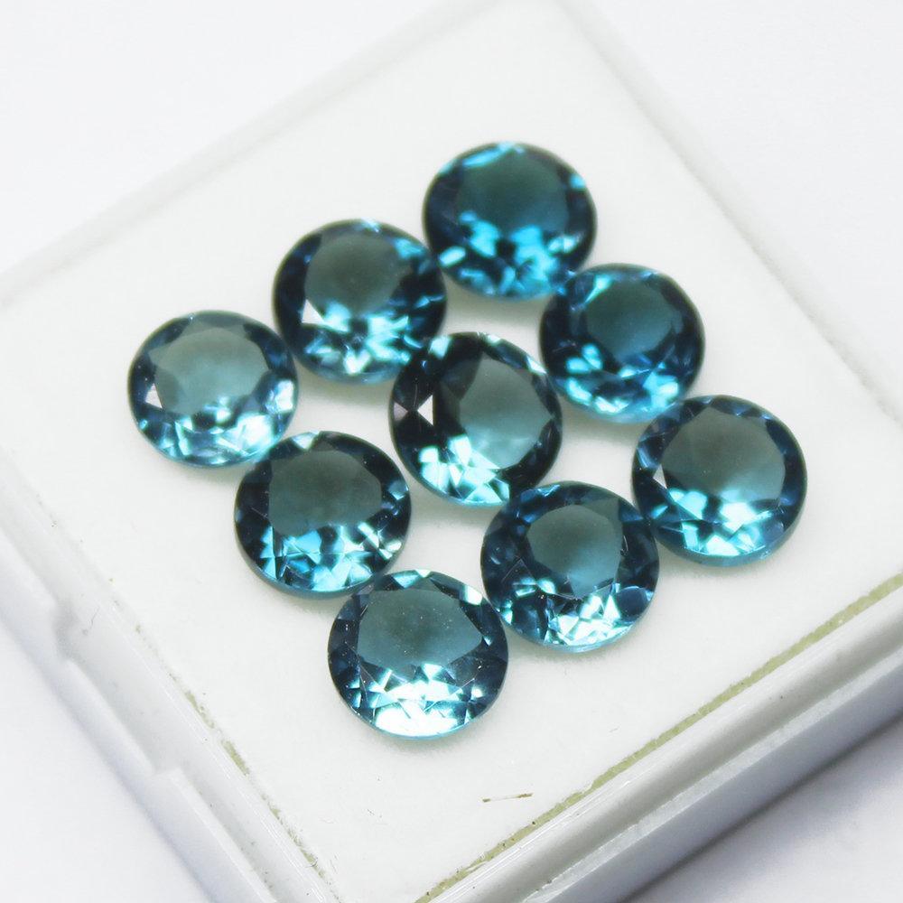 Natural London Blue Topaz Round Brilliant Cut Loose Gemstone Lot 9pc 9.50Ct - Jalvi & Co.