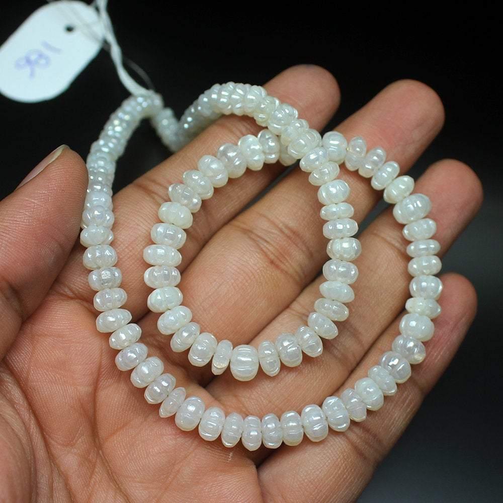 Natural Moonlite Carved Smooth Rondelle Gemstone Loose Beads Strand 6mm 7mm 8" - Jalvi & Co.