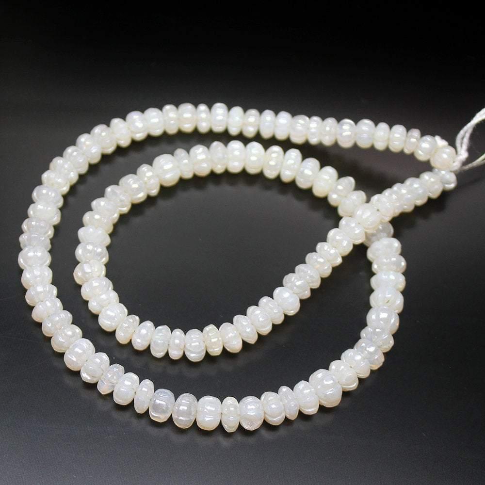 Natural Moonlite Carved Smooth Rondelle Gemstone Loose Beads Strand 6mm 7mm 8" - Jalvi & Co.