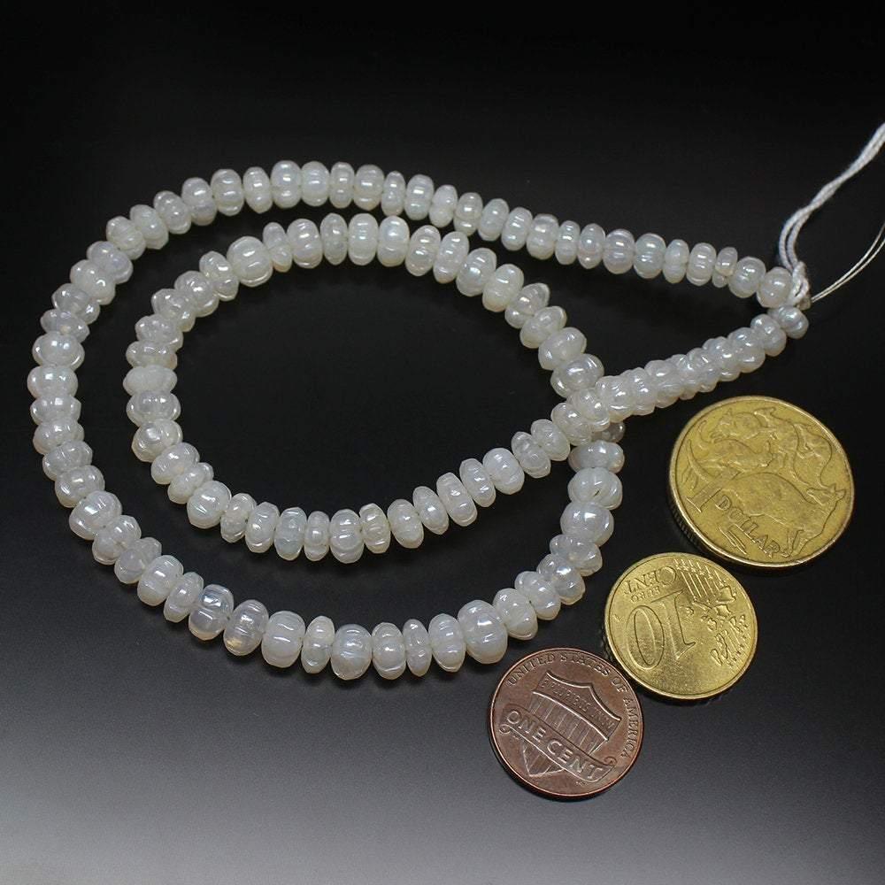 Natural Moonlite Carved Smooth Rondelle Gemstone Loose Beads Strand 6mm 7mm 8" - Jalvi & Co.