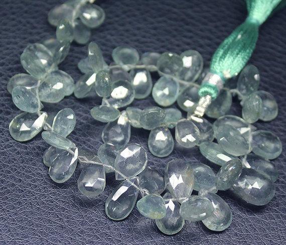 Natural Moss Aquamarine Faceted Pear Drop Loose Gemstone Beads 9mm 14mm 8" - Jalvi & Co.