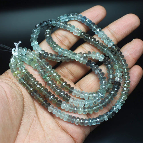 Natural Moss Aquamarine Faceted Rondelle Loose Gemstone Beads Strand 4mm - Jalvi & Co.