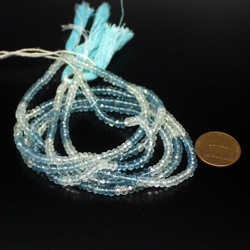 Natural Multi Color Aquamarine Faceted Rondelle Beads 3.5mm 13inches - Jalvi & Co.