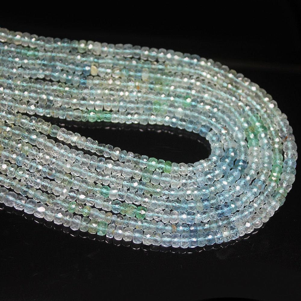 Natural Multi Color Aquamarine Faceted Rondelle Beads 4mm 13inches - Jalvi & Co.