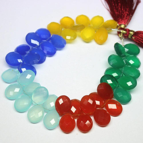 Natural Multi Color Chalcedony Faceted Pear Drop Beads 13mm 8inches CHL4950 - Jalvi & Co.