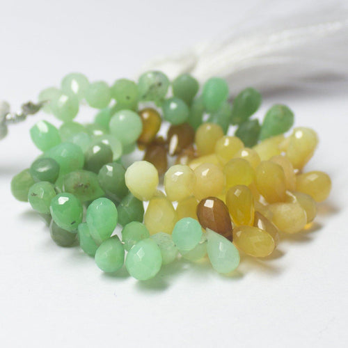 Natural Multi Color Chrysoprase Faceted Teardrop Beads 8mm 8inches - Jalvi & Co.