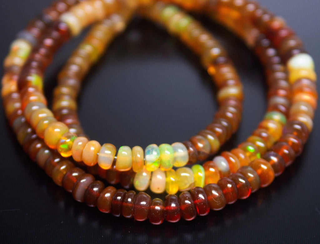 Natural Multi Color Ethiopian Opal Smooth Rondelle Beads 4mm 4.5mm 16inches - Jalvi & Co.