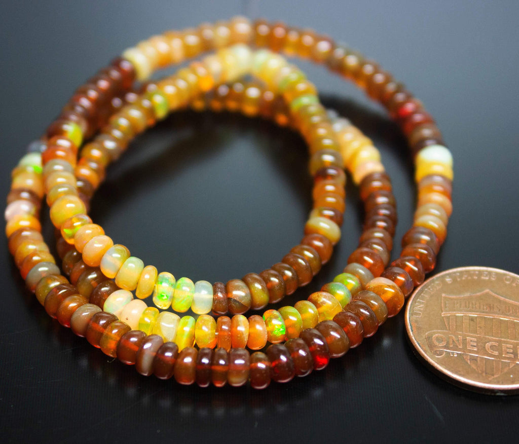 Natural Multi Color Ethiopian Opal Smooth Rondelle Beads 4mm 4.5mm 16inches - Jalvi & Co.