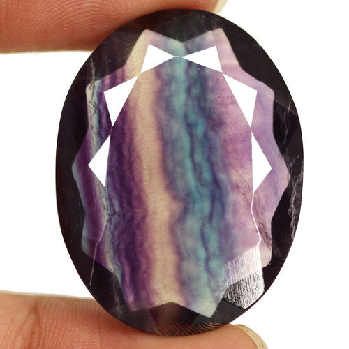 Natural Multi Color Fluorite Faceted Oval Gemstones 36x27x10mm - Jalvi & Co.