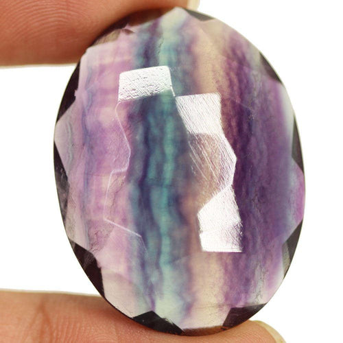 Natural Multi Color Fluorite Faceted Oval Gemstones 36x27x10mm - Jalvi & Co.