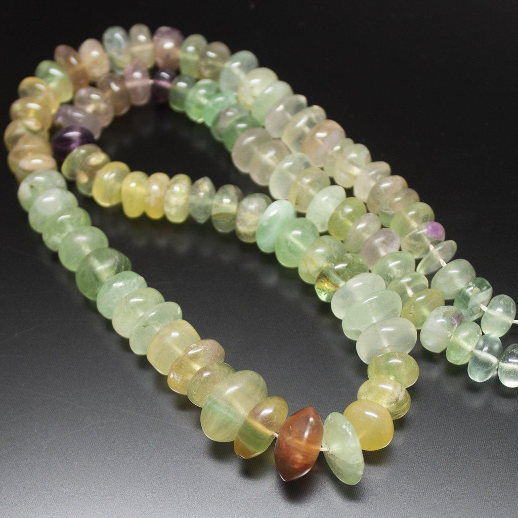 Natural Multi Color Fluorite Smooth Rondelle Beads 7mm 12.5mm 16inches - Jalvi & Co.