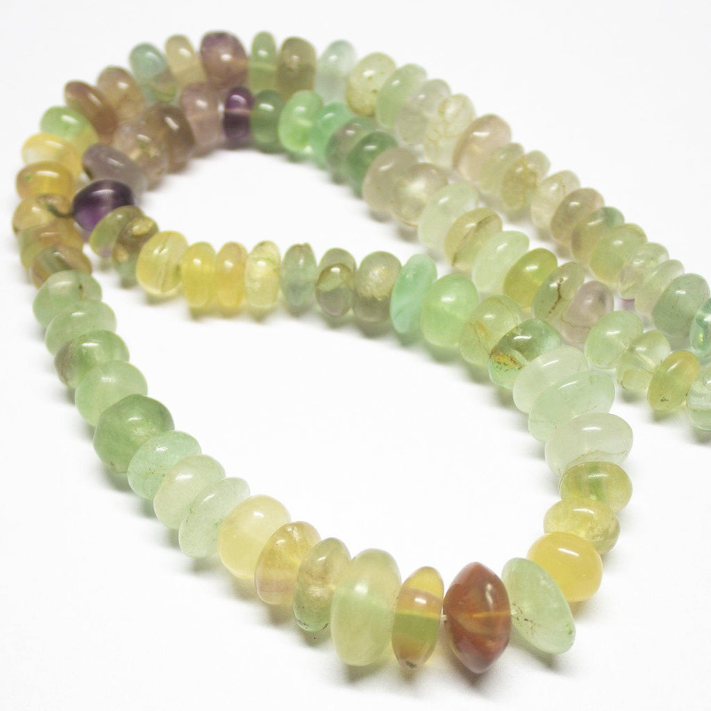 Natural Multi Color Fluorite Smooth Rondelle Beads 7mm 12.5mm 16inches - Jalvi & Co.