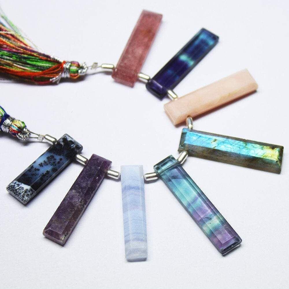 Natural Multi Color Multi Gemstone Faceted Rectangle Long Stick Beads 23mm 30mm 8pc - Jalvi & Co.