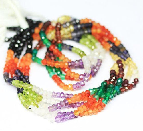 Natural Multi Color Multi Gemstone Faceted Rondelle Beads 4mm 13inches - Jalvi & Co.