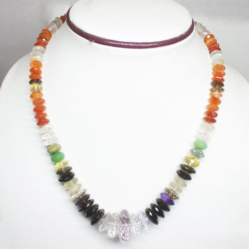Natural Multi Color Multi Gemstone Faceted Rondelle Beads Necklace 5mm 23mm 19inches - Jalvi & Co.