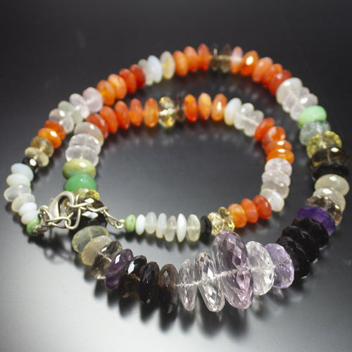 Natural Multi Color Multi Gemstone Faceted Rondelle Beads Necklace 5mm 23mm 19inches - Jalvi & Co.