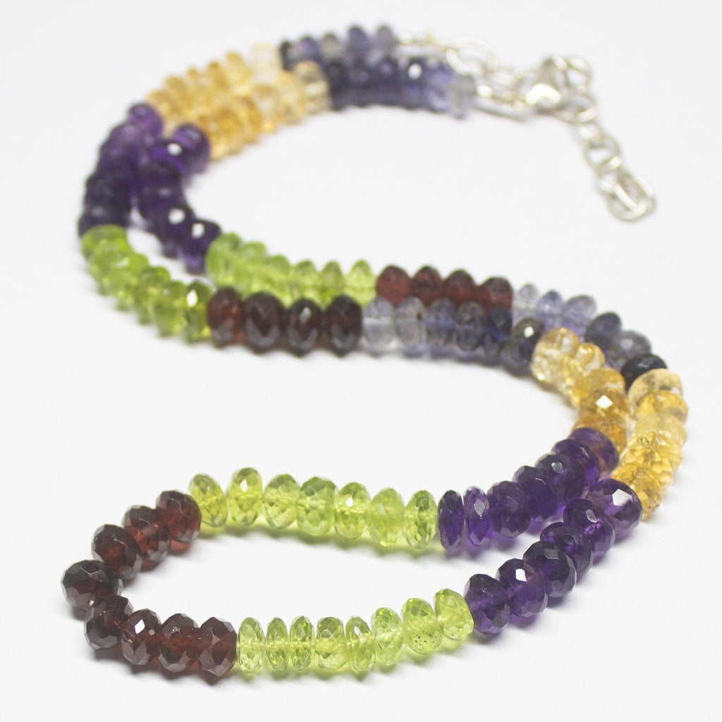 Natural Multi Color Multi Gemstone Faceted Rondelle Beads Necklace 6-6.5mm 14" - Jalvi & Co.