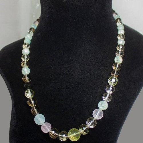 Natural Multi Color Multi Gemstone Faceted Round Beads Necklace 5mm 14mm 22inches - Jalvi & Co.