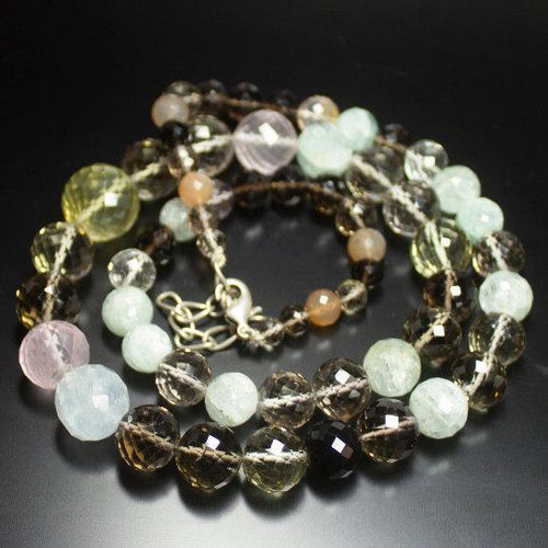 Natural Multi Color Multi Gemstone Faceted Round Beads Necklace 5mm 14mm 22inches - Jalvi & Co.