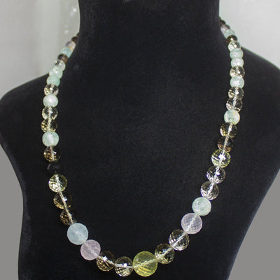 Natural Multi Color Multi Gemstone Faceted Round Beads Necklace 5mm 15mm 22inches - Jalvi & Co.