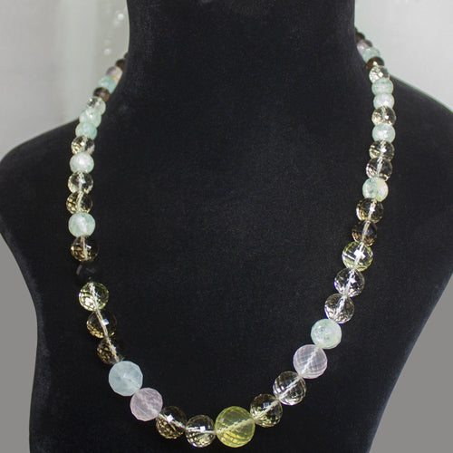 Natural Multi Color Multi Gemstone Faceted Round Beads Necklace 5mm 15mm 22inches - Jalvi & Co.