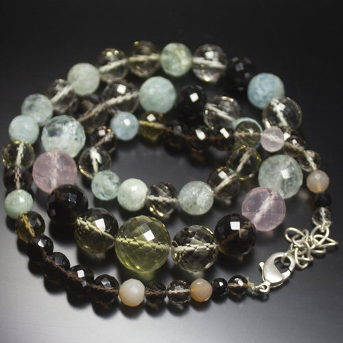 Natural Multi Color Multi Gemstone Faceted Round Beads Necklace 5mm 15mm 22inches - Jalvi & Co.