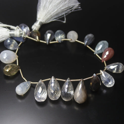 Natural Multi Color Multi Gemstone Faceted Teardrop Beads 12mm 19mm 8inches - Jalvi & Co.