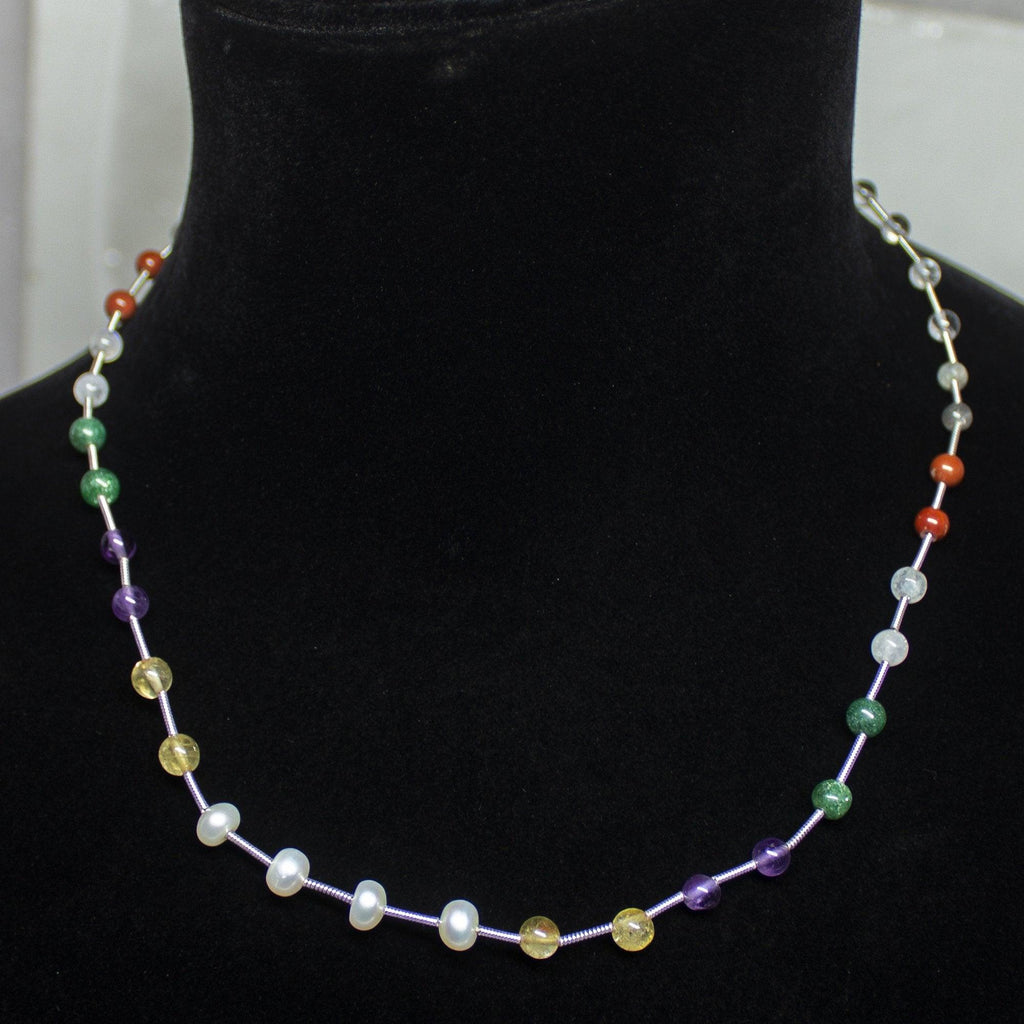 Natural Multi Color Multi Gemstone Smooth Round Beads Necklace 4.5mm 6mm 19" - Jalvi & Co.