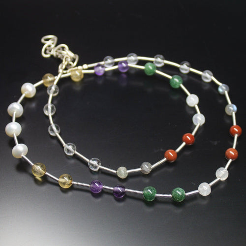 Natural Multi Color Multi Gemstone Smooth Round Beads Necklace 4.5mm 6mm 19