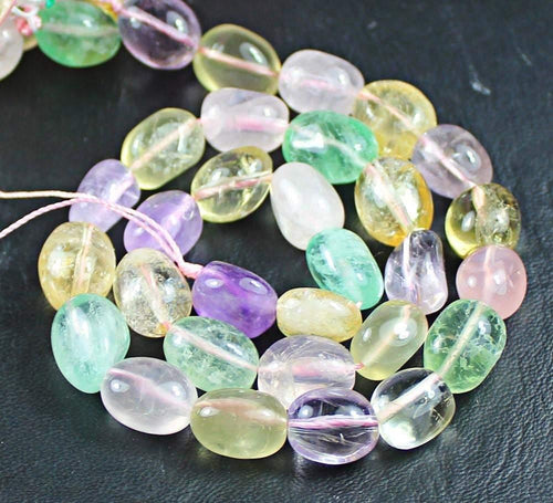 Natural Multi Color Multi Gemstone Smooth Tumble Nugget Beads 13mm 16mm 16inches - Jalvi & Co.