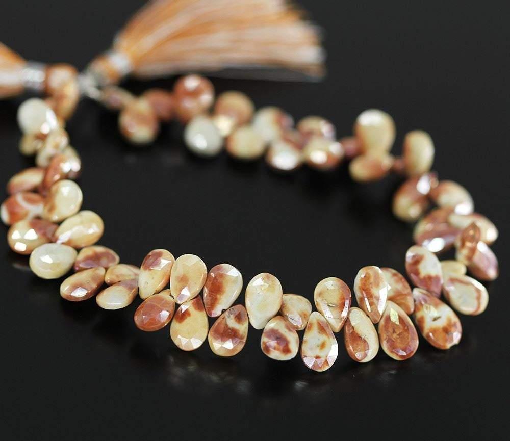 Natural Multi Color Prehnite Faceted Pear Drop Beads 9mm 9.5mm 4.5inches - Jalvi & Co.