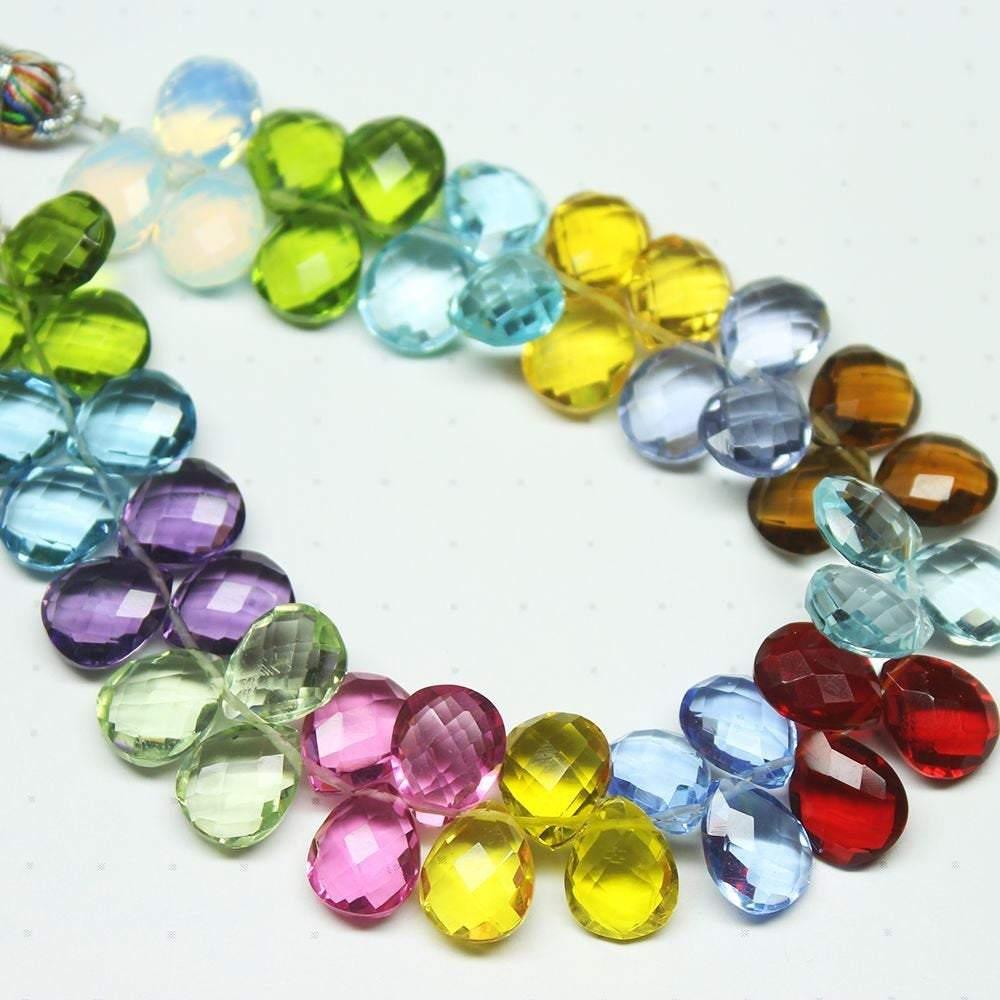 Natural Multi Color Quartz Faceted Pear Drop Beads 13mm 8inches - Jalvi & Co.